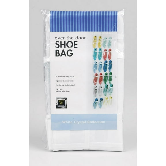 Whitmor Door Shoe Bag Hanging Organizer-12 Pair-24 Oversized Pockets, Clear
