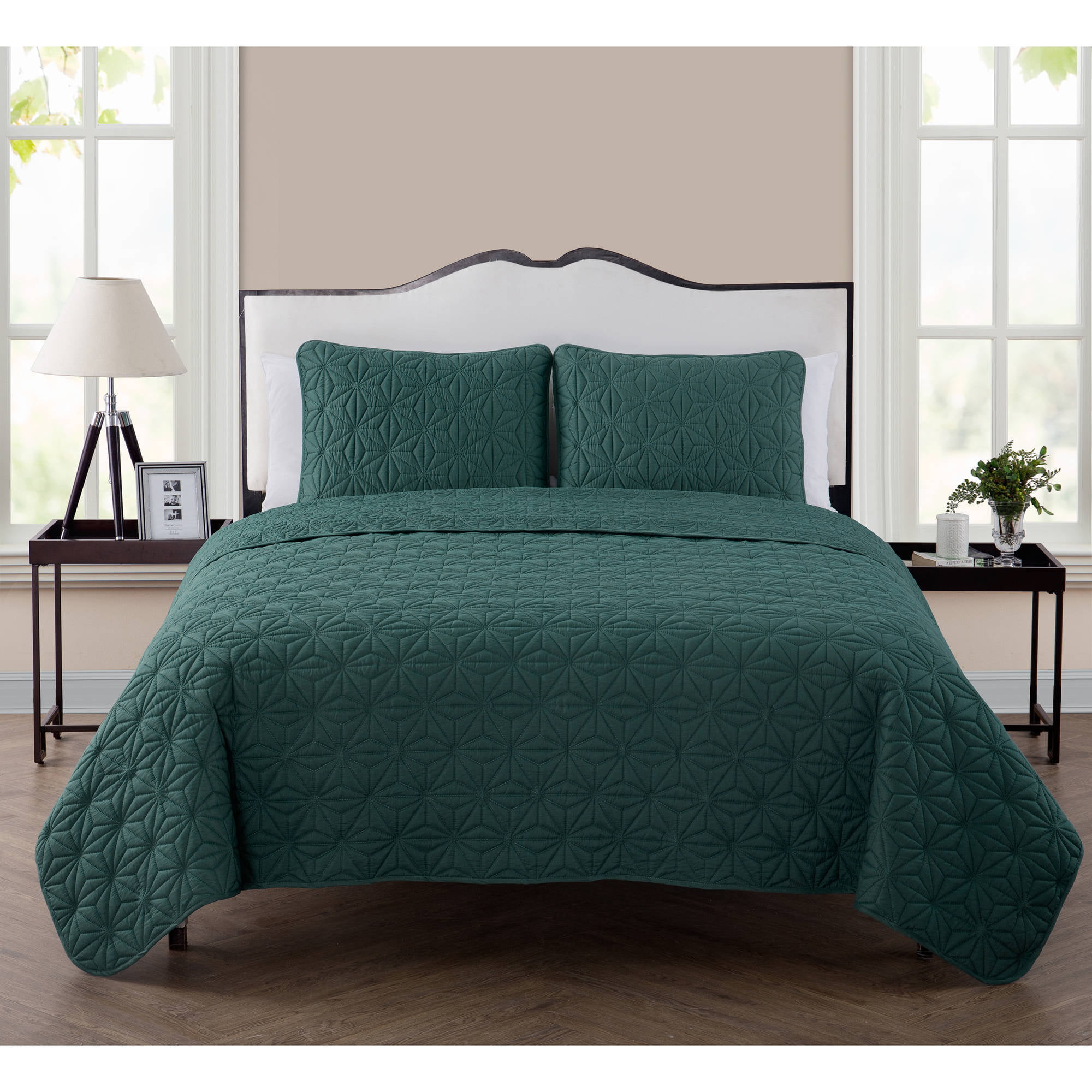 3-Piece Solid Color Spa Blue Geometric Octagon Embossed Oversized Bedspread Set