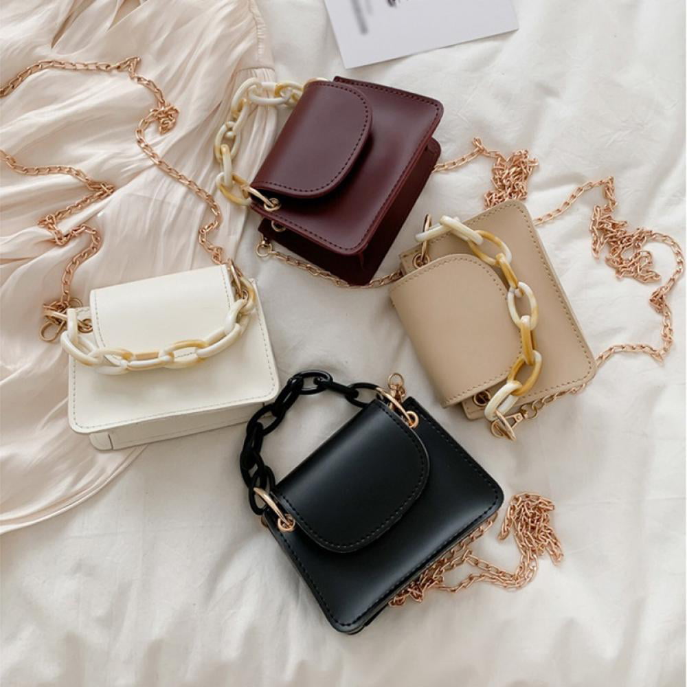 Small Square Bag Leather Women Shoulder Purses with Chain Strap Stylish  Clutch Purse 
