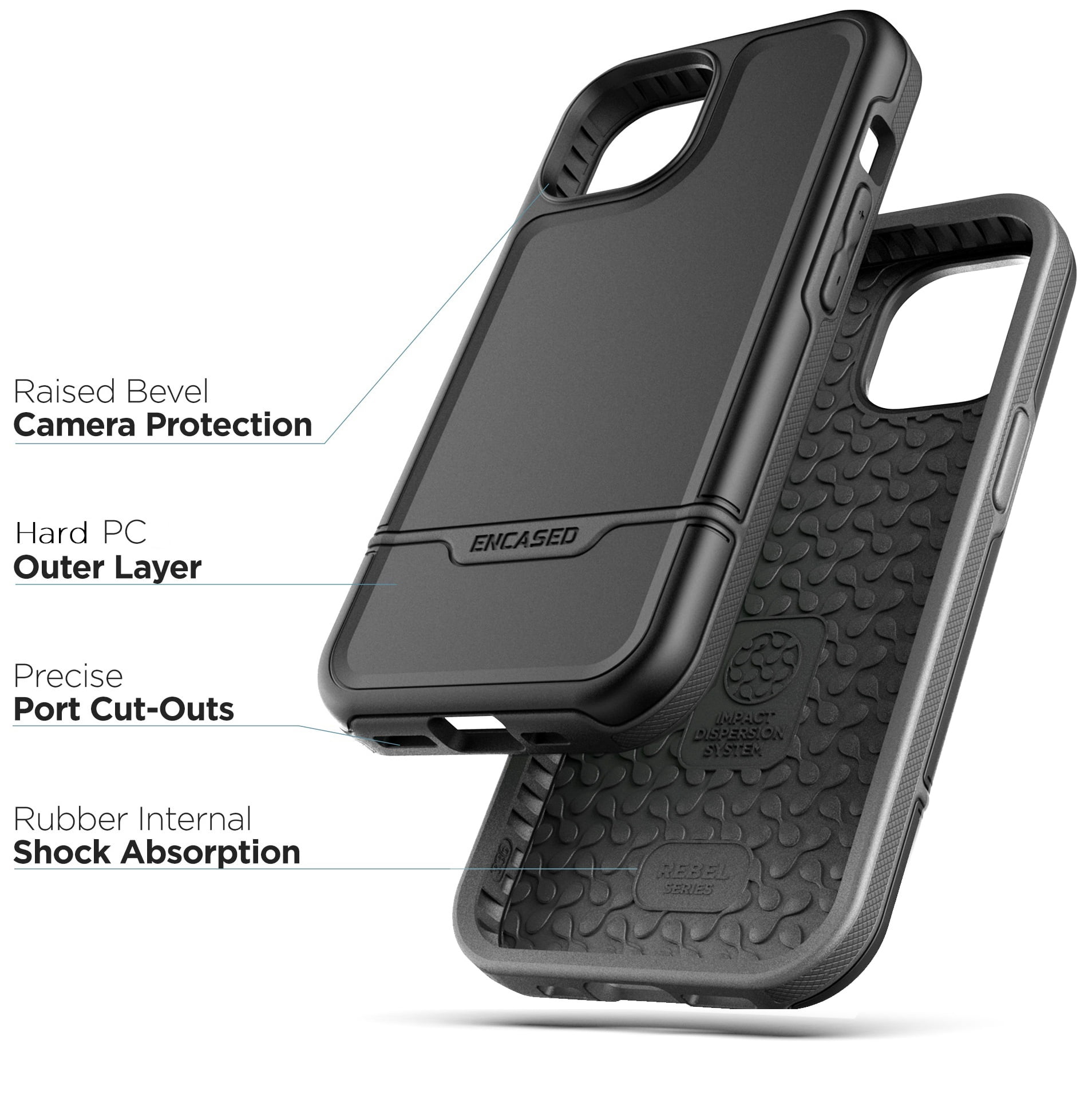 Encased Rebel Designed for iPhone 15 Pro Max Belt Clip Case, Protective Shockproof Phone Case with Holster (Black)