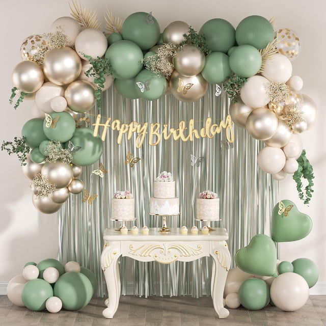 Decoraciones de fiesta: fiesta de cumpleaños de Saratimtou, verde salvia