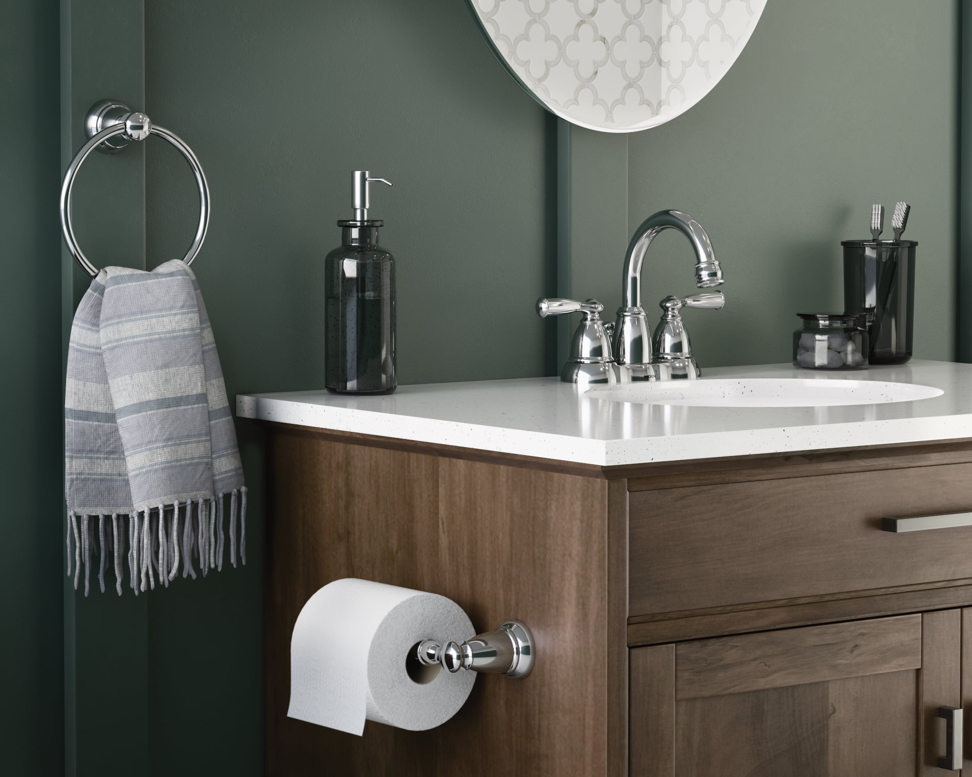 Moen Weylon Two Handle Chrome Centerset Bathroom Sink Faucet, 84790