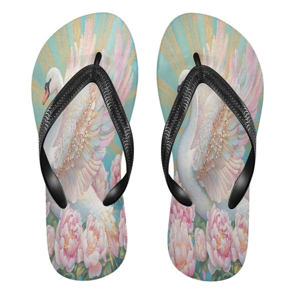 YAZAOOSummer Flip Flops Creatively Celestial Swan Blossom Simple Beach Sandals