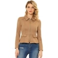 thumbnail image 1 of Allegra K Chaqueta de gamuza sintética para mujer Abrigo corto de motociclista con cremallera marrón M, 1 of 5