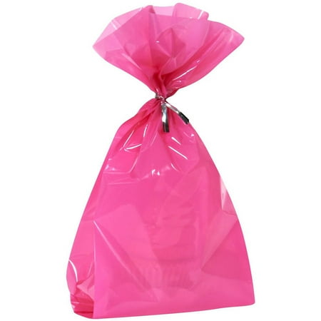 Cello Bag, Lg Hot Pink w/Slvr Ties, 20 pk