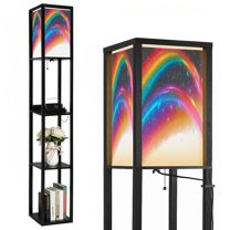Floor Lamp with Shelves,Modern Dimmable Standing Lamp Set translucent rainbow Corner Display Bookshelf Lamp with 2 USB & 1 Power Outlet for Living Room & Bedroom
