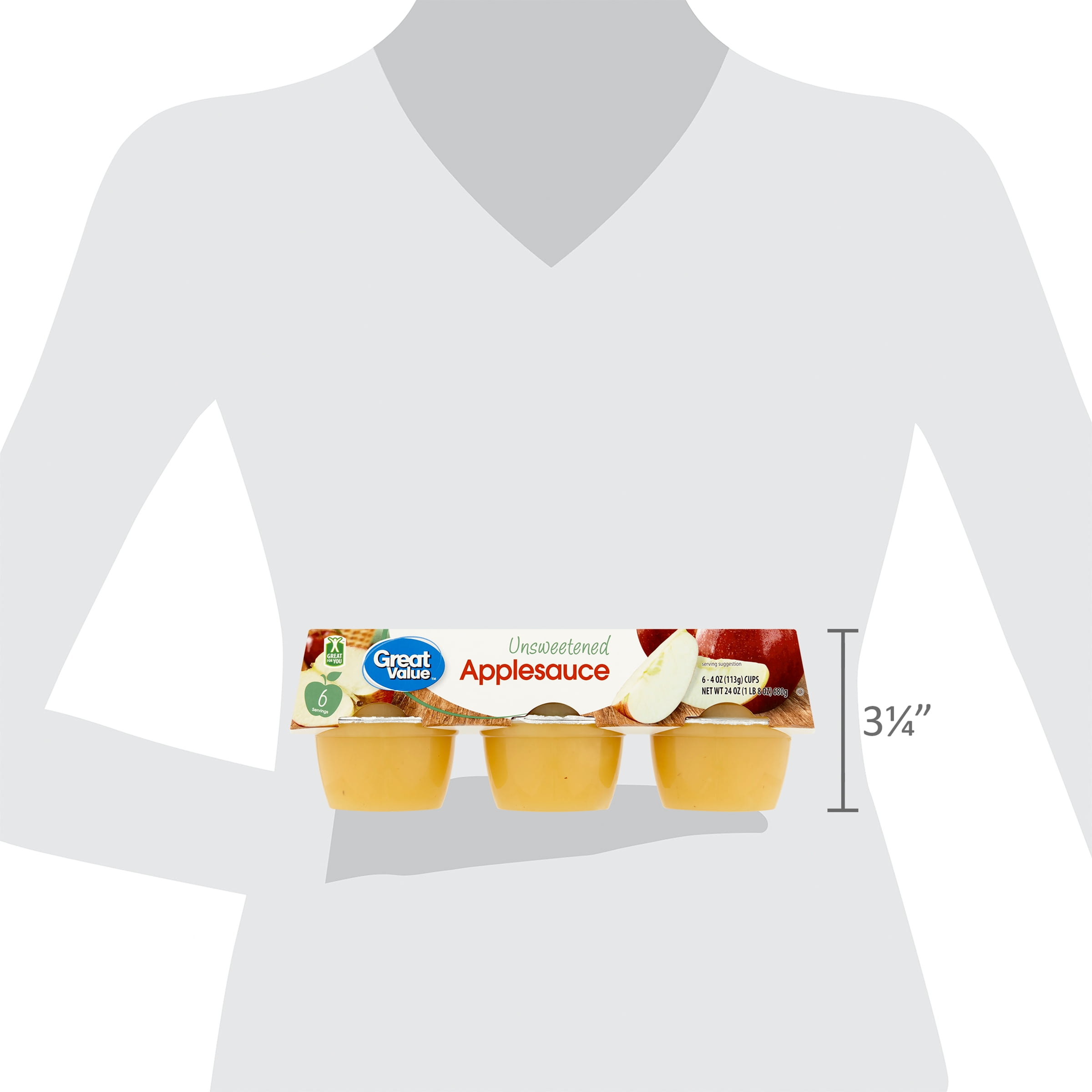 Great Value Unsweetened Applesauce, 4 oz, 6 Count