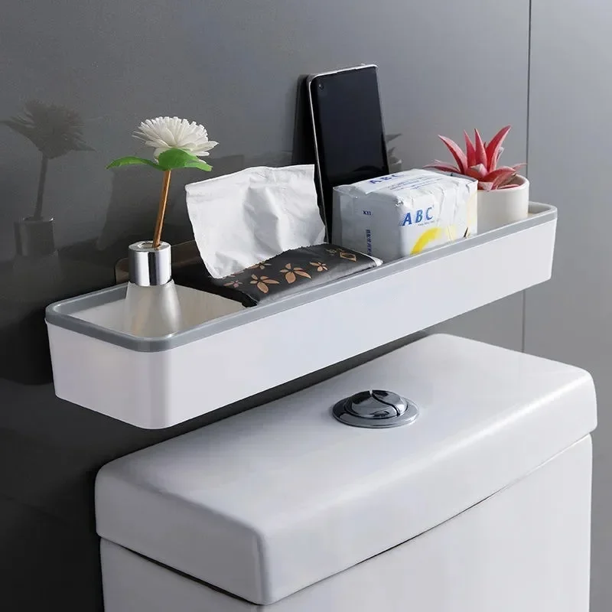 Armario de almacenamiento para baño, estante para colgar en la pared, artefacto multifuncional sin agujeros, estante para inodoro, organizador de estante blanco