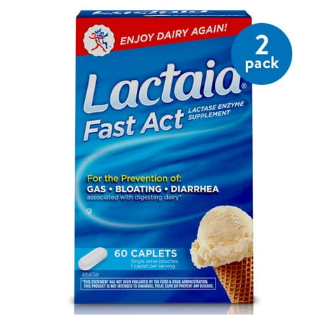 Lactose Intolerance Caplets - (2 Pack) Lactaid Fast Act Lactose Intolerance Relief Pills, 60 single-dose pouches