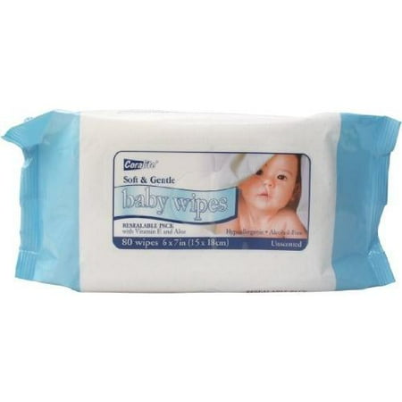 Unscented Baby Wipes in a Resealable Pack- Bulk Case of 12 (80 Unscented Wipes in a Resealable Pack, 12 Packs Per Case)
