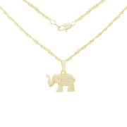 BEBERLINI Elephant Pendant 14K Gold Filled 24" Necklace Set Rope Chain 2.2 mm Cubic Zirconia Charm Jewelry for Women Adult Female Girl Brass