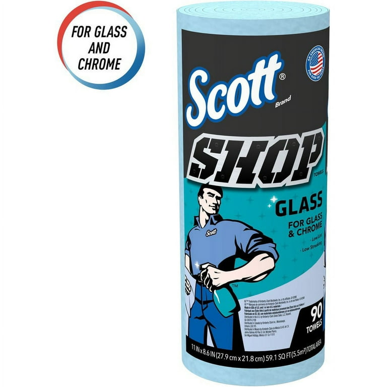 Scott Glass Cleaning Shop Towels - 90 Sheets/Roll - Blue - Low Linting, Absorbent, Perforated - For Glass Cleaning, Windshield, Window, Mirror - 1080 / Carton Scott Glass Cleaning Shop Towels - 90 Sheets/Roll - Blue - Low Linting, Absorbent, Perforated - For Glass Cleaning, Windshield, Window, Mirror - 1080 / Carton
