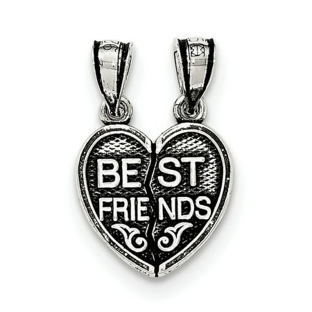 925 Sterling Silver Antiqued Mini Best Friends Break Away Heart Pendant /