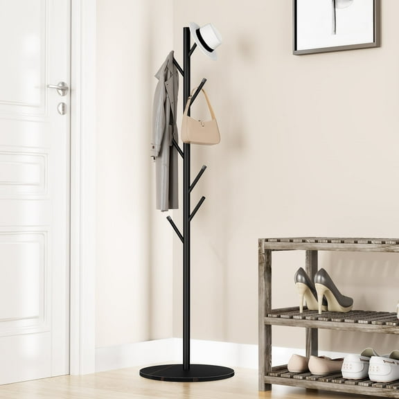 LIZEVINC Coat Rack, Adjustable Size coat Tree with 7 Hooks, Freestanding Tree Stand, Easy Assembly for Entryway, Bedroom, Hallway, or Office, Space-Saving Design for Coats, Hats & Bags