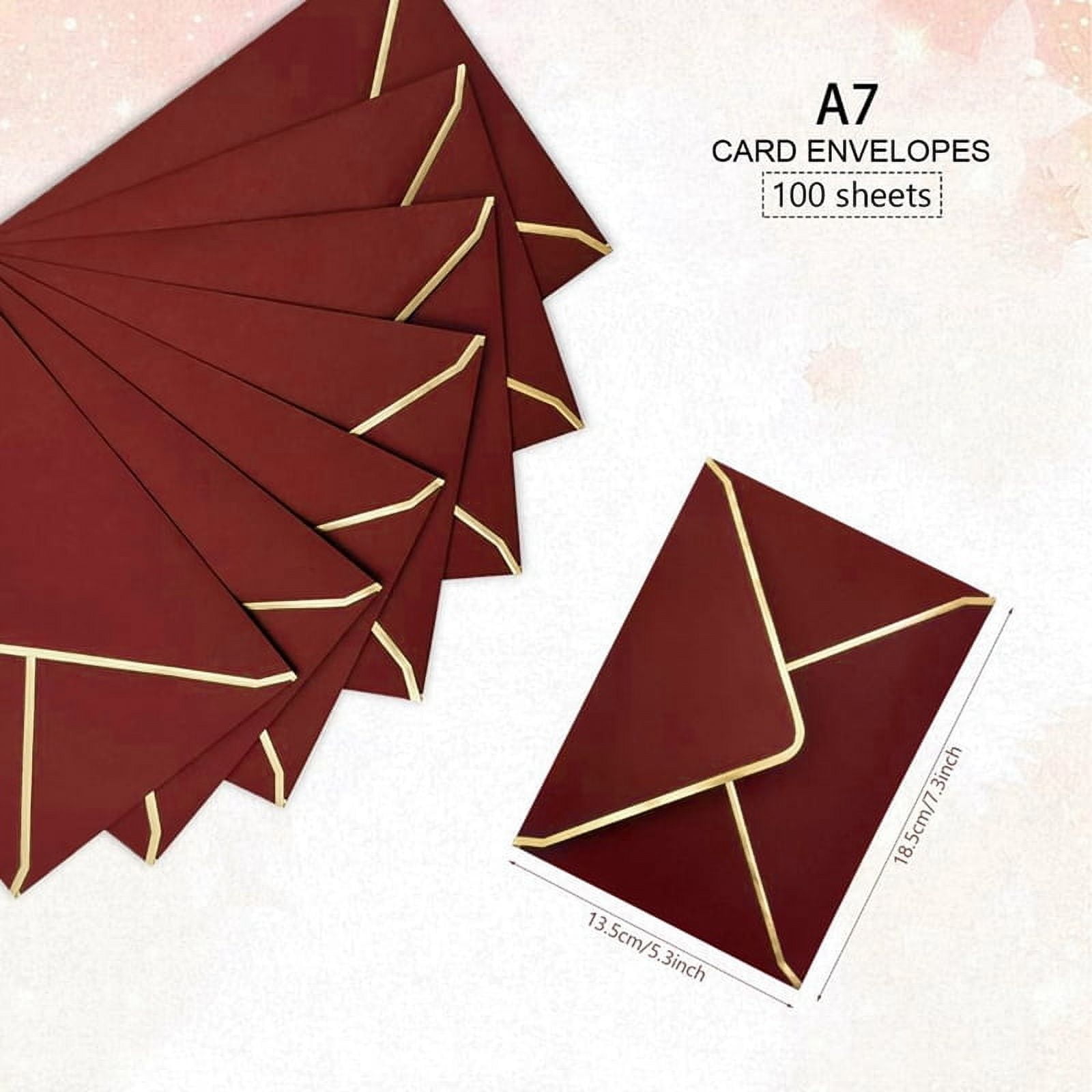 100 PCS A7 Burgundy Invitation Envelopes with Gold Border, 5x7 Inch, V-Flap, Quick Seal - Perfect for Special Occasions