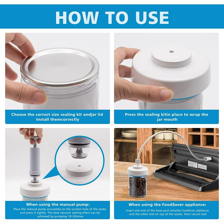 Mason Jar Vacuum Sealer and Accessory Hose Compatible with FoodSaver Vacuum  Sealer Portable Hand Pump Vacuum Sealer for Jars Regular & Wide Mouth and