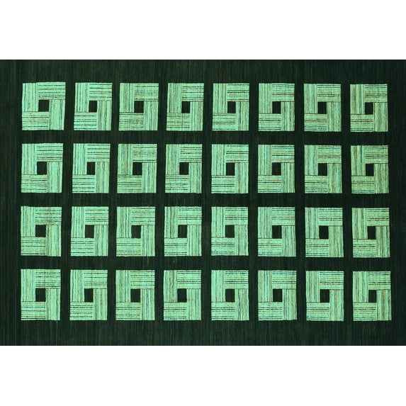 Ahgly Company Machine Washable Indoor Rectangle Abstract Turquoise Blue Modern Area Rugs, 7' x 10'