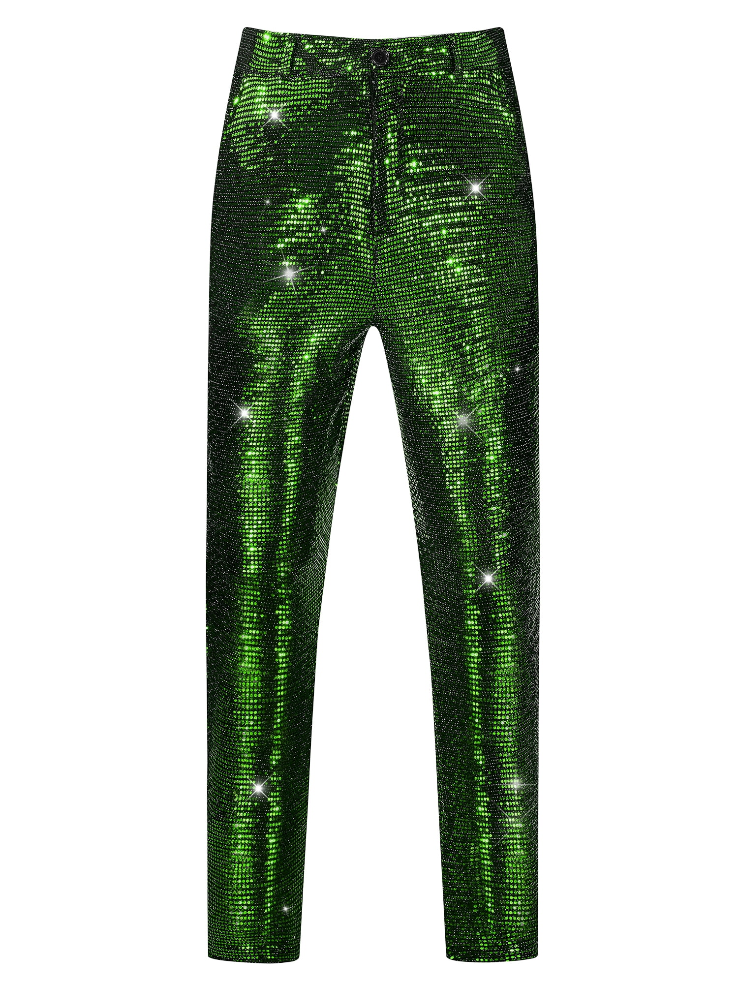 DARING DIVA Men's Sequins Pants Shiny Sparkly Straight Leg Trousers 34 Green