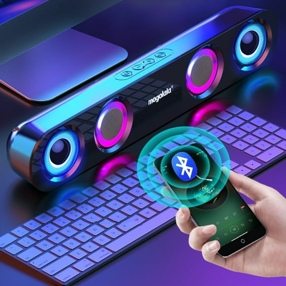 Qiopertar Clearance Free Shipping Colorful Bluetooth Sound Subwoofer High Power Home Video Desktop Wireless Strip Long Speaker Bluetooth Speaker Sound Bar TV Karaoke Sound