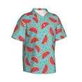 thumbnail image 3 of Xecao Watermelon print Hawaiian shirt - a stylish short-sleeve button-down for men, perfect for casual beach and tropical outings., 3 of 9