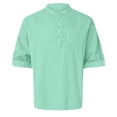 thumbnail image 4 of Toddler Boy Shirts Boys Henley Loose Fit Short Sleeve Shirt Solid Mandarin Collar Lightweight Casual Top Kids Mint Green 10 Years-11 Years, 4 of 5