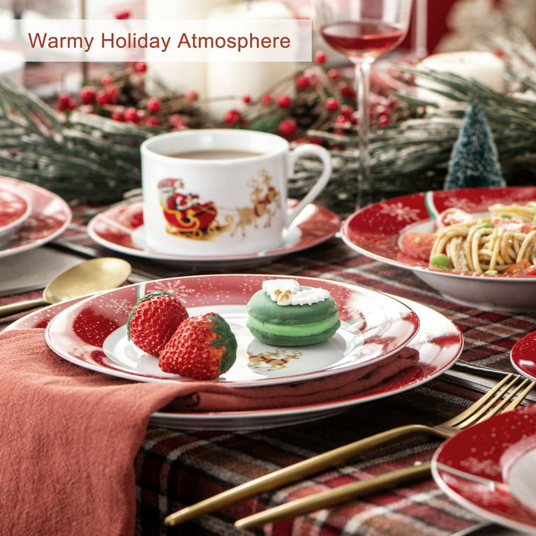 VEWEET 30/60 Piece Christmas Gift Porcelain Dinnerware Set with 6*Dessert  Plate,Soup Plate,Dinner Plate,Cups and Saucers Set - AliExpress