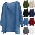 thumbnail image 2 of Men Linen Shirts Summer 3/4 Sleeve Tops Plus Size V Neck Gauze Blouses Dressy Casual Loose Clothes,Blue,5XL, 2 of 8