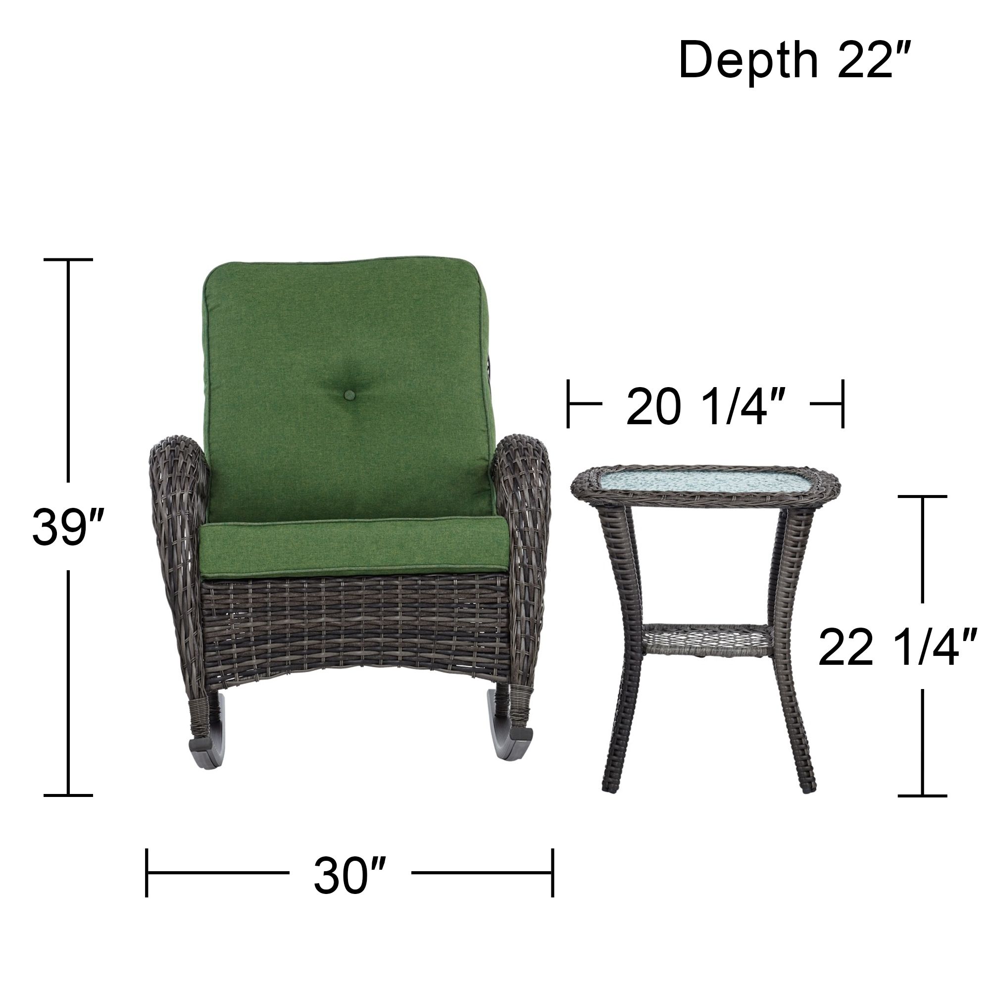 Teal Island Designs Madden 3 Piece Green and Rattan Outdoor Rocking Chair Set With Coffee Table - image 4 of 10