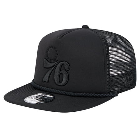Men s New Era Black Philadelphia 76ers Tone Foam Meshback Golfer Snapback Hat