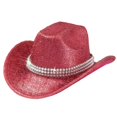 thumbnail image 4 of XIAOCHA Women's Sparkly Cowboy Hat Wide Brim Sun Protection Rodeo Cowgirlhat Outdoor Horse Riding Wide Brim Western Hat,Pink, 4 of 4