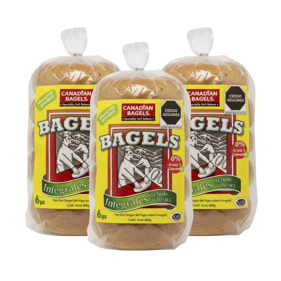 3 Pack Canadian Bagels Integrales 6pz 800gr | Pan Bagel Fresco | Textura Firme y Integral