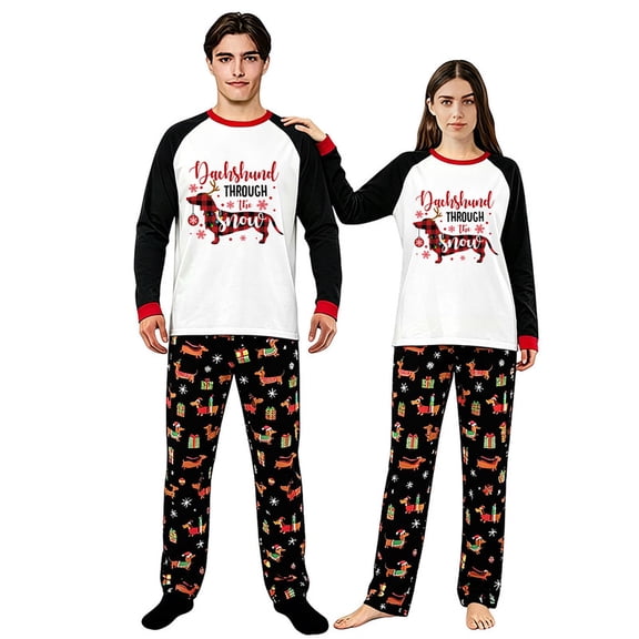 LuLiaMenton Matching Couples Christmas Pajamas Dachshund Dog Holiday Pjs Set, Womens S