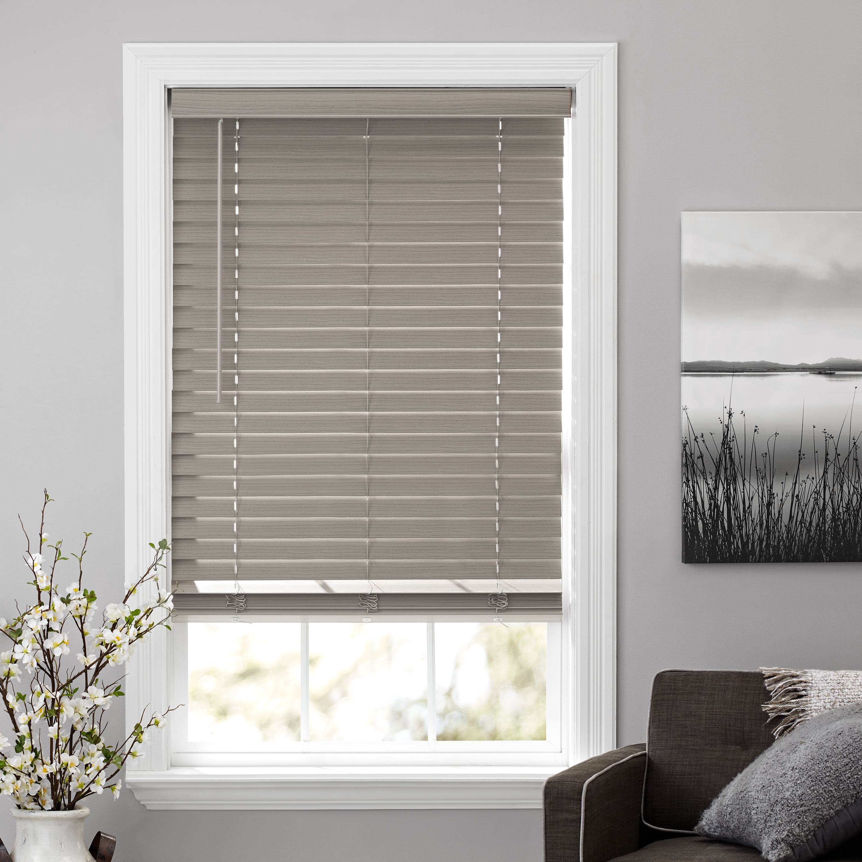 Better Homes & Gardens 2" Cordless Faux Wood Horizontal Blinds, Rustic Gray, 35" W x 64" L