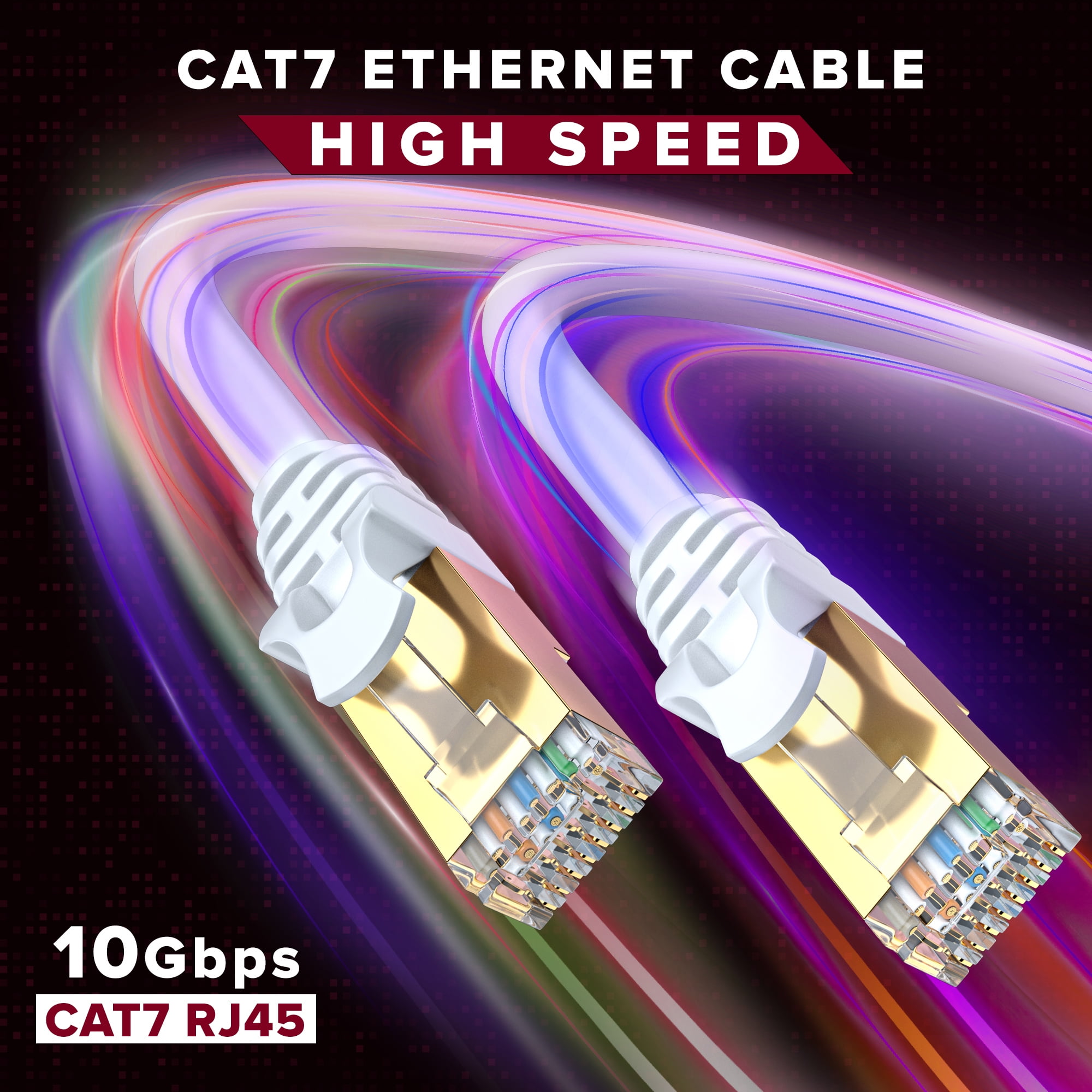 Cat 7 Ethernet Cable 100 ft - High-Speed Cat7 Internet & Network LAN Patch Cables, RJ45 Connectors - Perfect for Gaming, Streaming, and More (White)