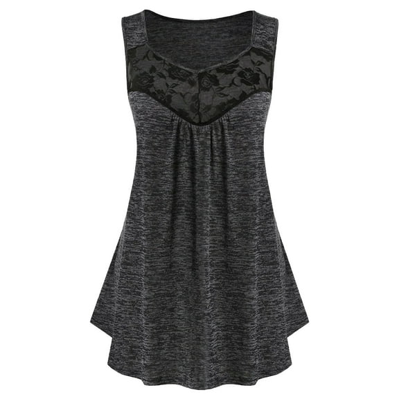 IROINNID Women's Sleeveless Casual Lace Solid Loose Round Neck Large Tank Tops Spring Saving