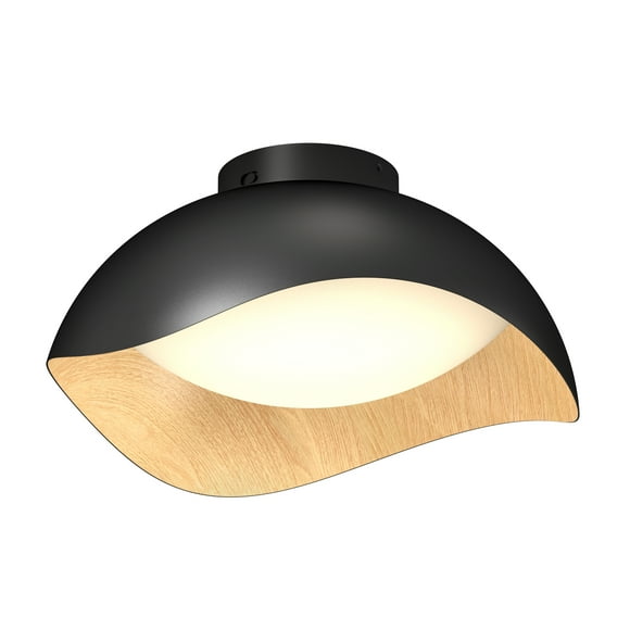 Adara 15 in. LED Semi Flush Mount Light 5 CCT Black and Wood Effect