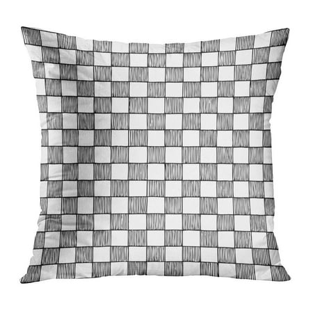 Black White Checkered Pattern ECCOT Gray Pattern Checkboard Drawing Checker Checkerboard Board White Black Pillow Case Pillow Cover 18x18 inch ()