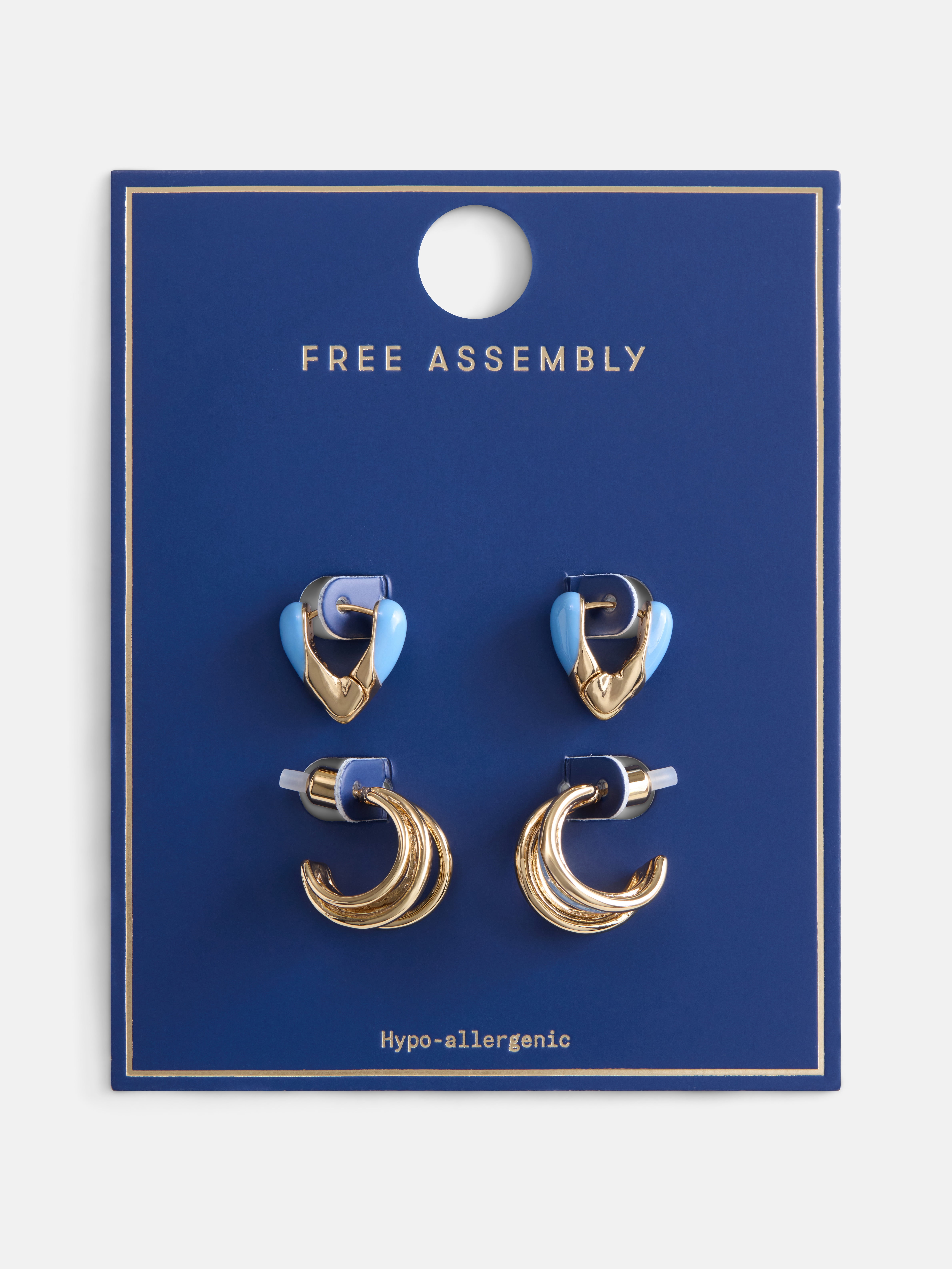 Free Assembly Women's Goldtone Duo Hoop Earring Set with Blue Enamel, 2-Pair