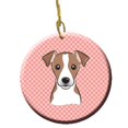 thumbnail image 1 of Checkerboard Pink Jack Russell Terrier Ceramic Ornament, 2.81 In., 1 of 1