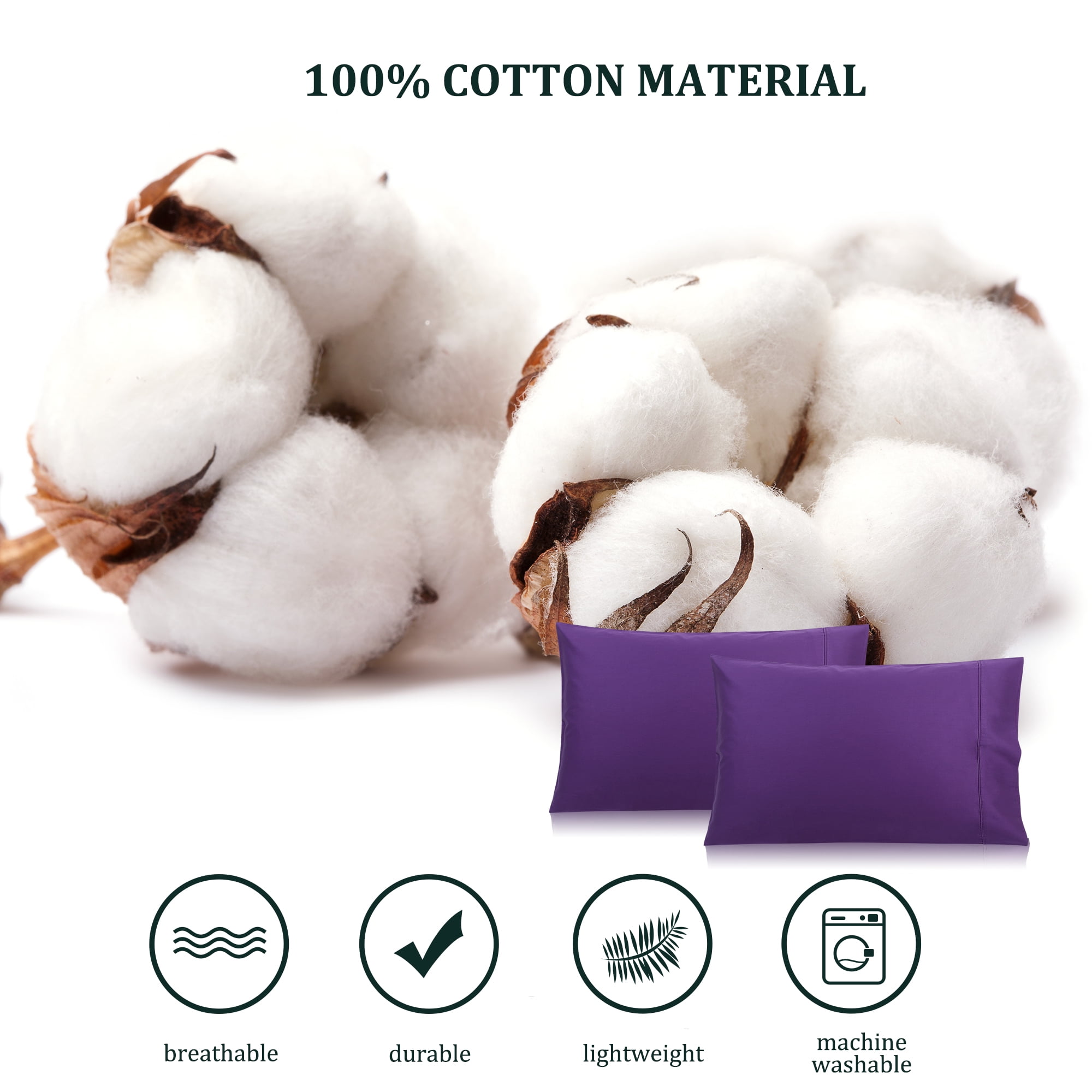 Unique Bargains Pillowcase Set of 2, Cotton with Envelope Grape Standard
