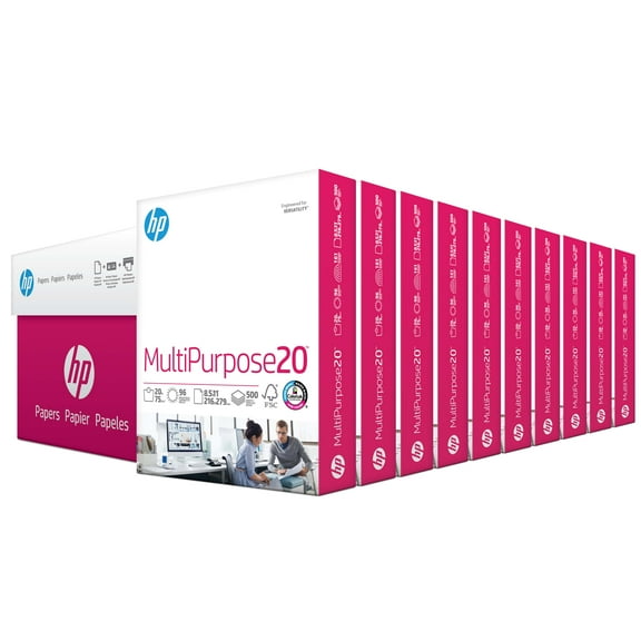 HP Printer Paper, Multipurpose, 8.5" x 11", 20 lb., 96 Bright, White,10 Ream Case - 5000 Sheets