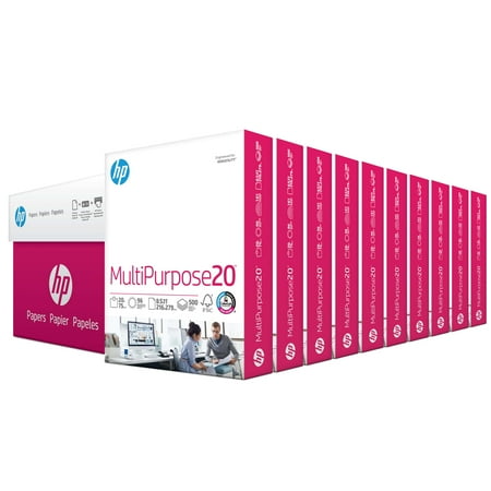 HP Printer Paper  Multipurpose  8.5  x 11   20 lb.  96 Bright  White 10 Ream Case - 5000 Sheets