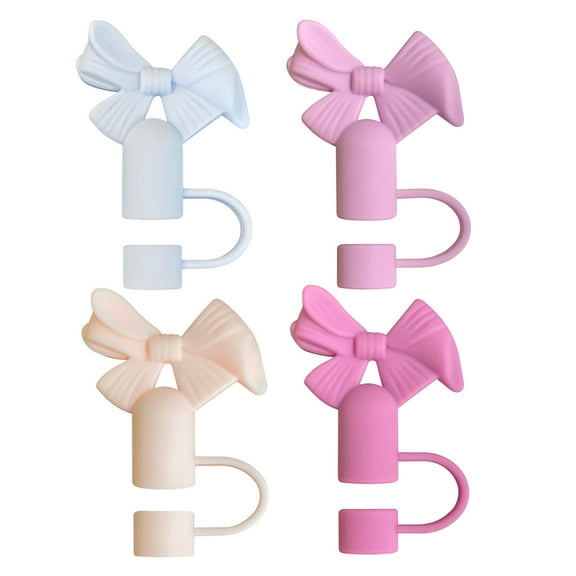 Soimiss 4Pcs Bowknot Silicone Straw Covers Decorative Toppers for Tumblers Reusable Straw Caps
