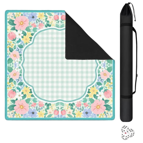 Pink Mahjong Mat for Table 31.5 x 31.5 Inch, American Mahjong Table Mat with Rules and Bag, Non-Slip Neoprene Travel Cloth for Poker Board Card Games (Chinoiserie)