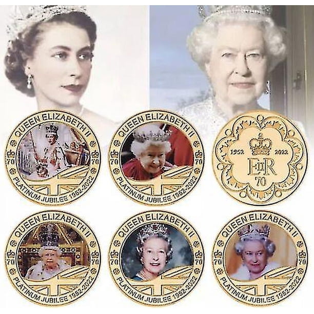 Juego de medallas y monedas conmemorativas chapadas en oro del Jubileo de Platino de la Reina Isabel Ii