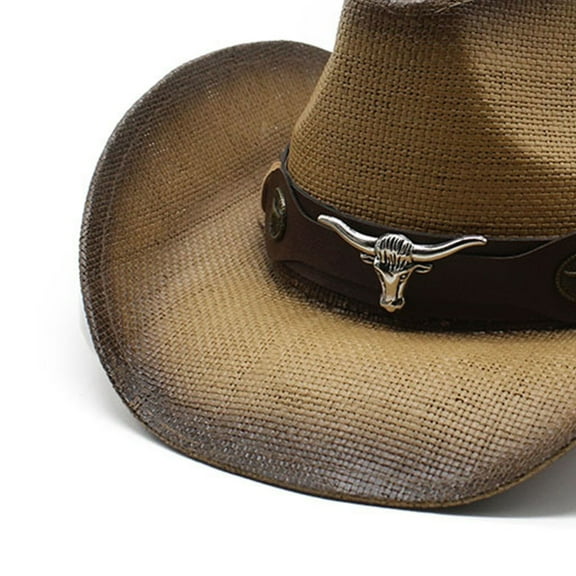 Aellinatey Ethnic Cowboy Hat Bull Wide Brims Hat Outdoor Beach Photoshooting Hat