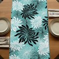 thumbnail image 5 of Teal Black Flowers Burlap Cotton Table Runner 13x90 Inches Long, Modern Abstract Blooms Floral Farmhouse Table Runners, Outdoor Dining Tablecloths Decor for Baby Shower/Party/Wedding, 5 of 8