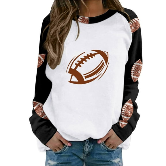 SCSAlgin Football Shirts for Women Long Sleeve Game Day Sweatshirts Football Mom Pullover Tunic Tops