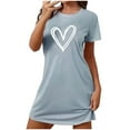thumbnail image 6 of Juslio Women Nightgowns Crew Neck Heart Nightgowns Solid Blue Comfortable Sleepdress, 6 of 6