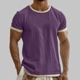thumbnail image 4 of GUZOM Mens Purple Cotton Linen Blend T-Shirt - Short Sleeve Crewneck Casual Summer Top Breathable Lightweight Slim Fit with Contrast Trim,Size XL, 4 of 5